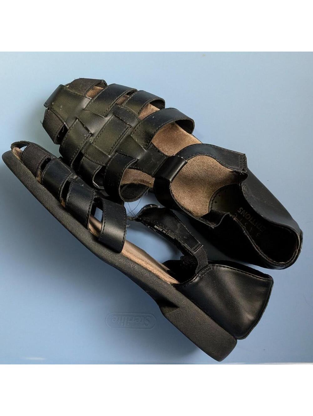 Vintage Y2K Basic Editions Black Woven Fisherman Sandal Closed Toe Block Heel 8W